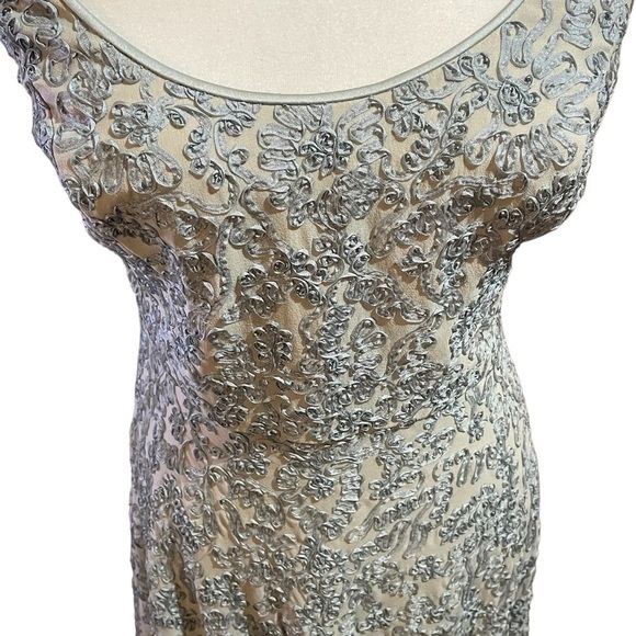 Carmen Marc Valvo Silk Dress Sleeveless Fit and Flare Ribbon Appliqué - Size 8 - Picture 6 of 14